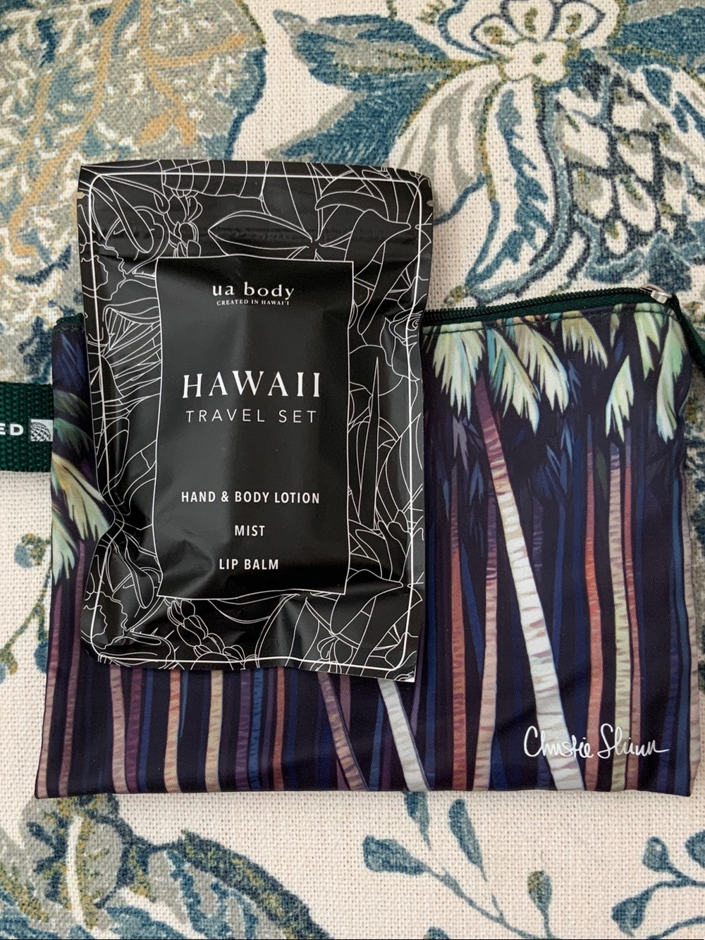 SEALED UA Body Hawaii Travel Set + Palm Print Pouch - Navy & Green